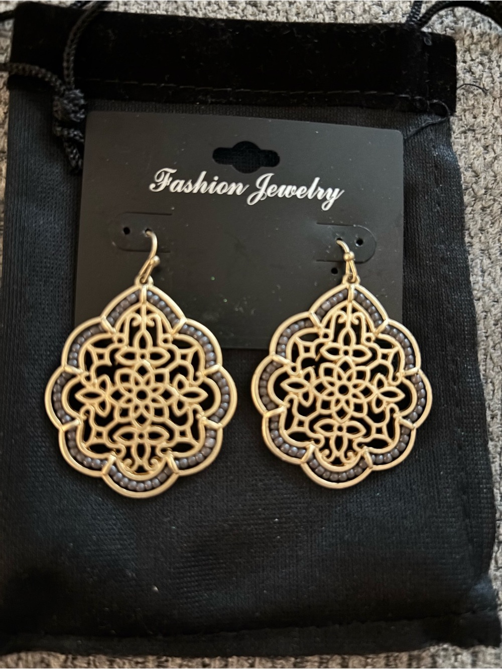 Fashion Jewelry Gold and Gunmetal Filigree Drop Earrings